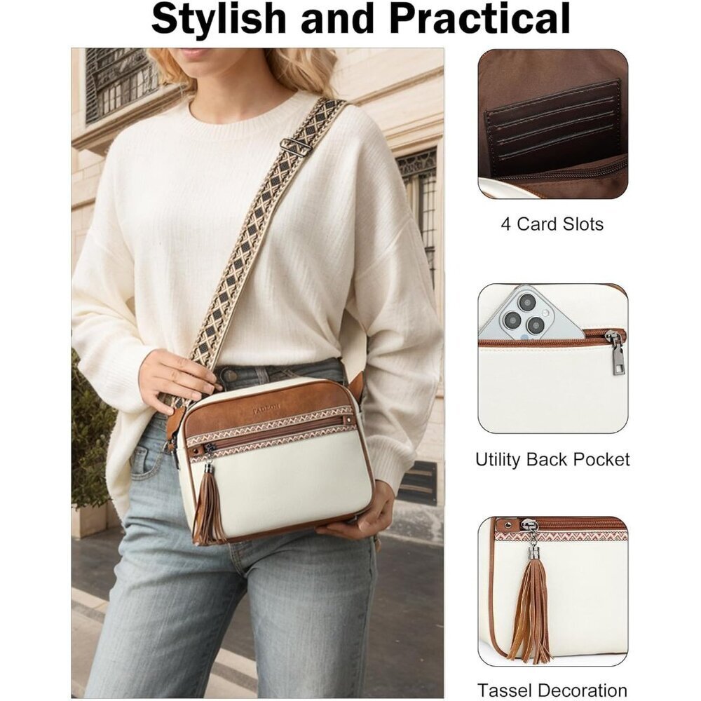 Vegan Leather Crossbody Bag Women Multi-Pocket Medium Shoulder Purse Travel - Picture 5 of 9